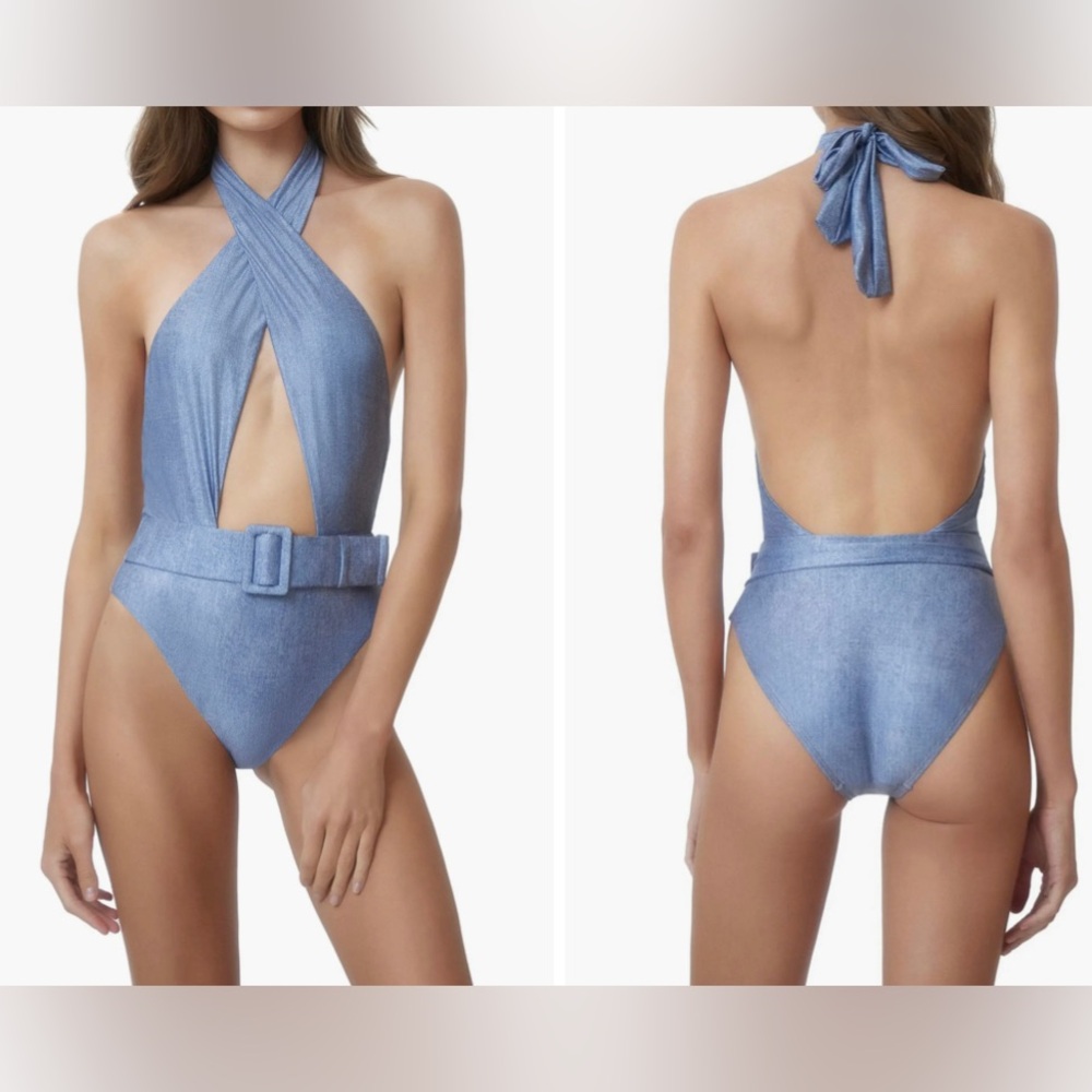 Belted Alex Crossover Halter One-Piece Swimsuit PQ SWIM